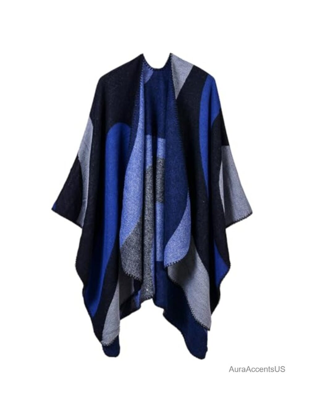 Women's Shawl Wrap Poncho Cape Cardigan Open Front Wool Blend